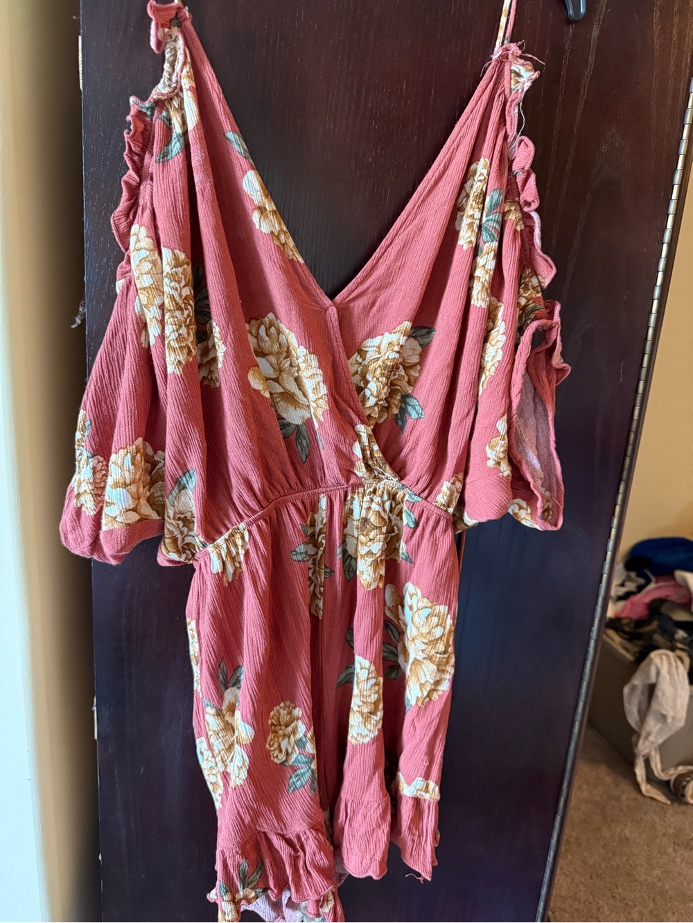 Girls Floral Rust One-Piece Romper